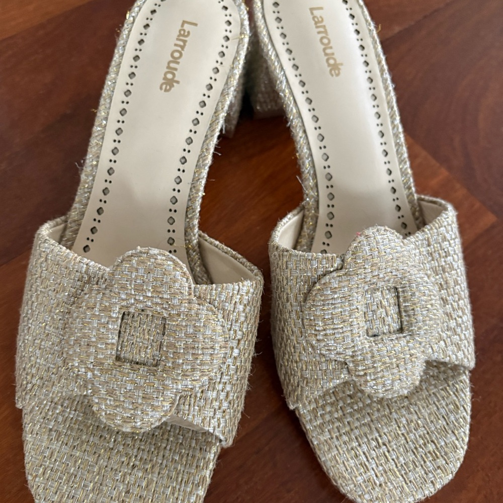 Larroude Flora mules gold raffia